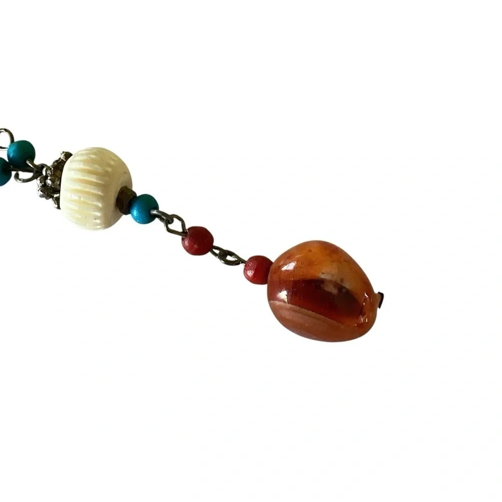 Whimsical Stone & Beaded Necklace Boho Orange & Turquoise Lobster Claw Closure